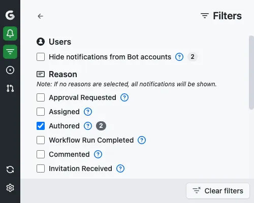 Screenshot for notification filters